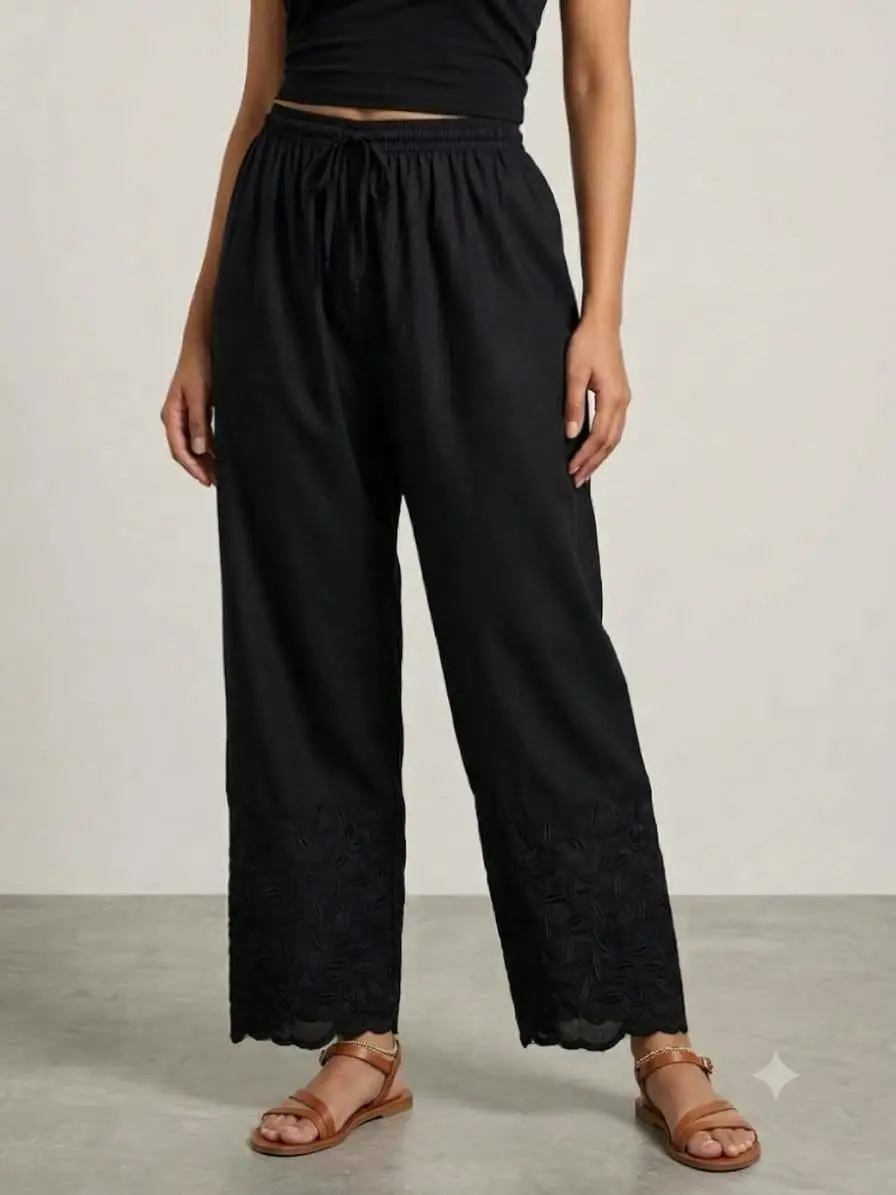 LCF CHIKAN EMBROIDERY COMPUTER WORK WOMAN PLAZZO - BLACK