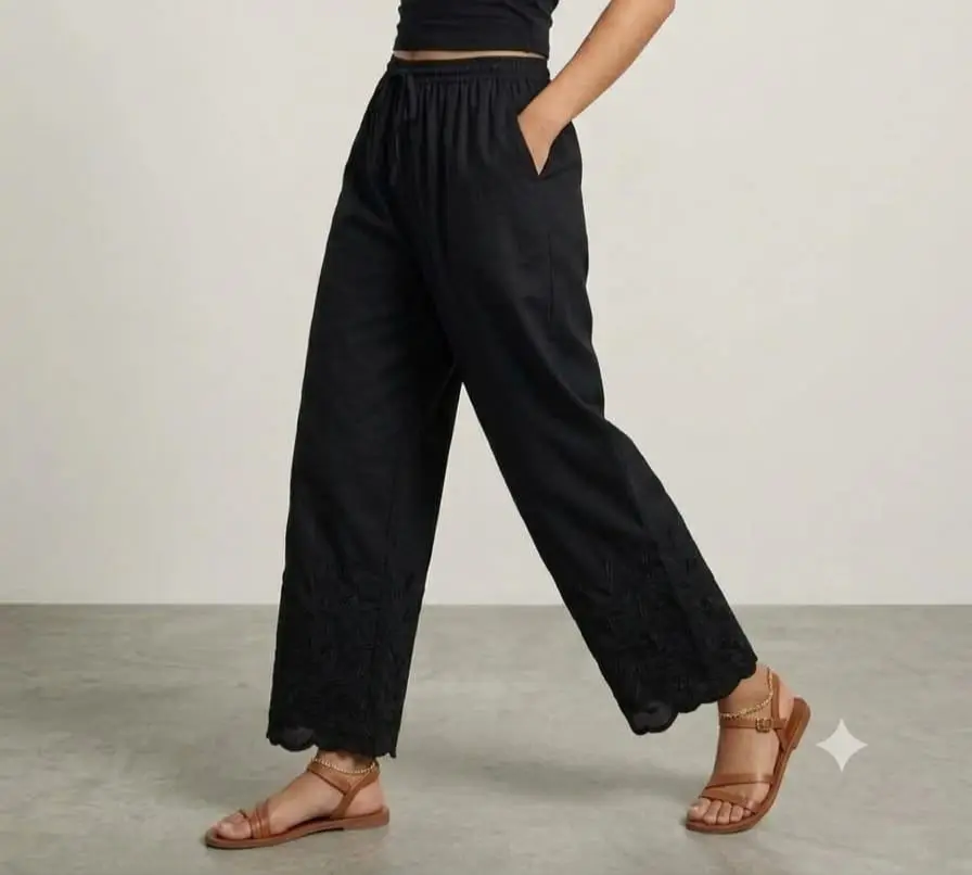 LCF CHIKAN EMBROIDERY COMPUTER WORK WOMAN PLAZZO - BLACK view 2