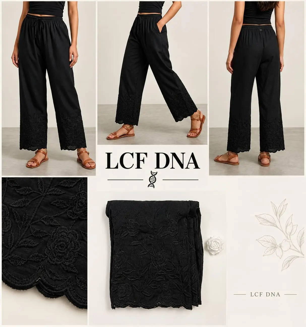 LCF CHIKAN EMBROIDERY COMPUTER WORK WOMAN PLAZZO - BLACK view 5