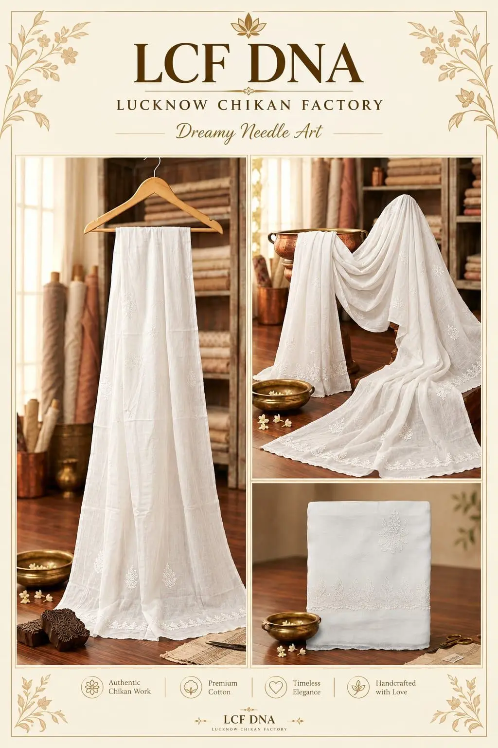 LCF CHIKAN EMBROIDEY MAL COTTON DUPATTA - WHITE view 4