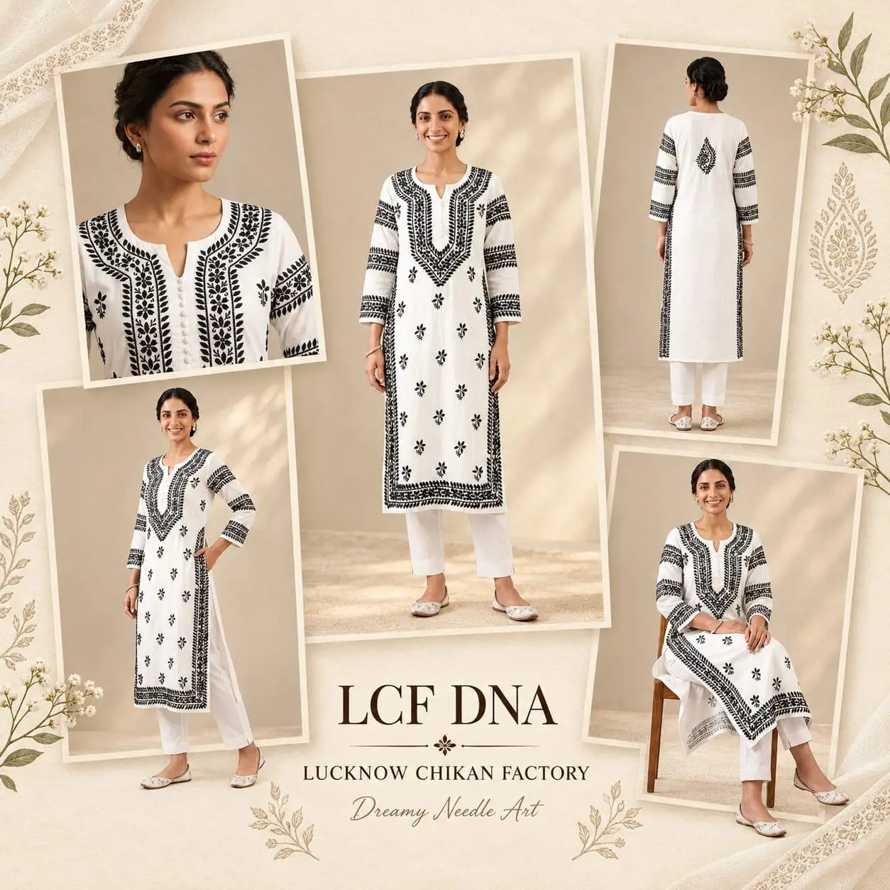 LCF CHIKAN BLACK THREAD  EMBROIDERY RAYON LONG KURTI - WHITE view 6