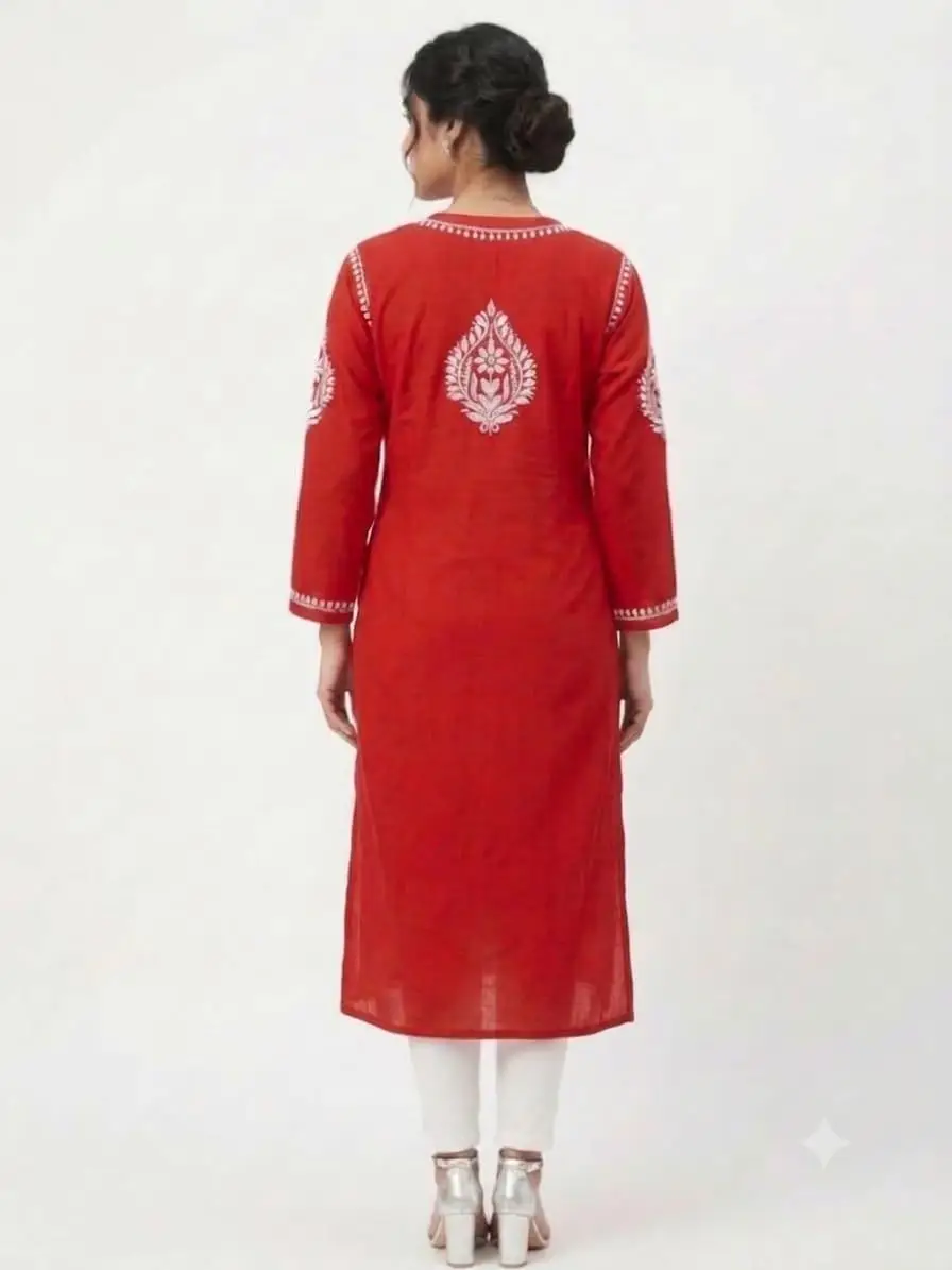 LCF CHIKAN EMBROIDERY MASLEEN LONG KURTI - RED view 4