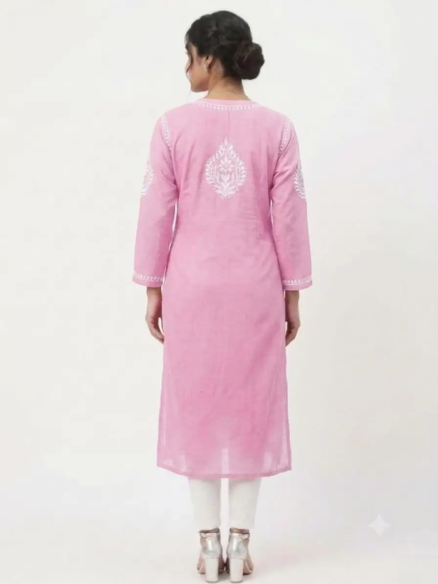 LCF CHIKAN EMBROIDERY MASLEEN LONG KURTI - PINK view 3