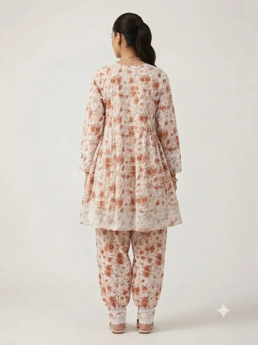 LCF CHIKAN EMBROIDERY DIGITAL PRINT COTTON AFGANI SET - BROWN view 3