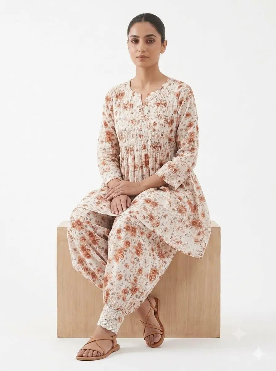 LCF CHIKAN EMBROIDERY DIGITAL PRINT COTTON AFGANI SET - BROWN view 4