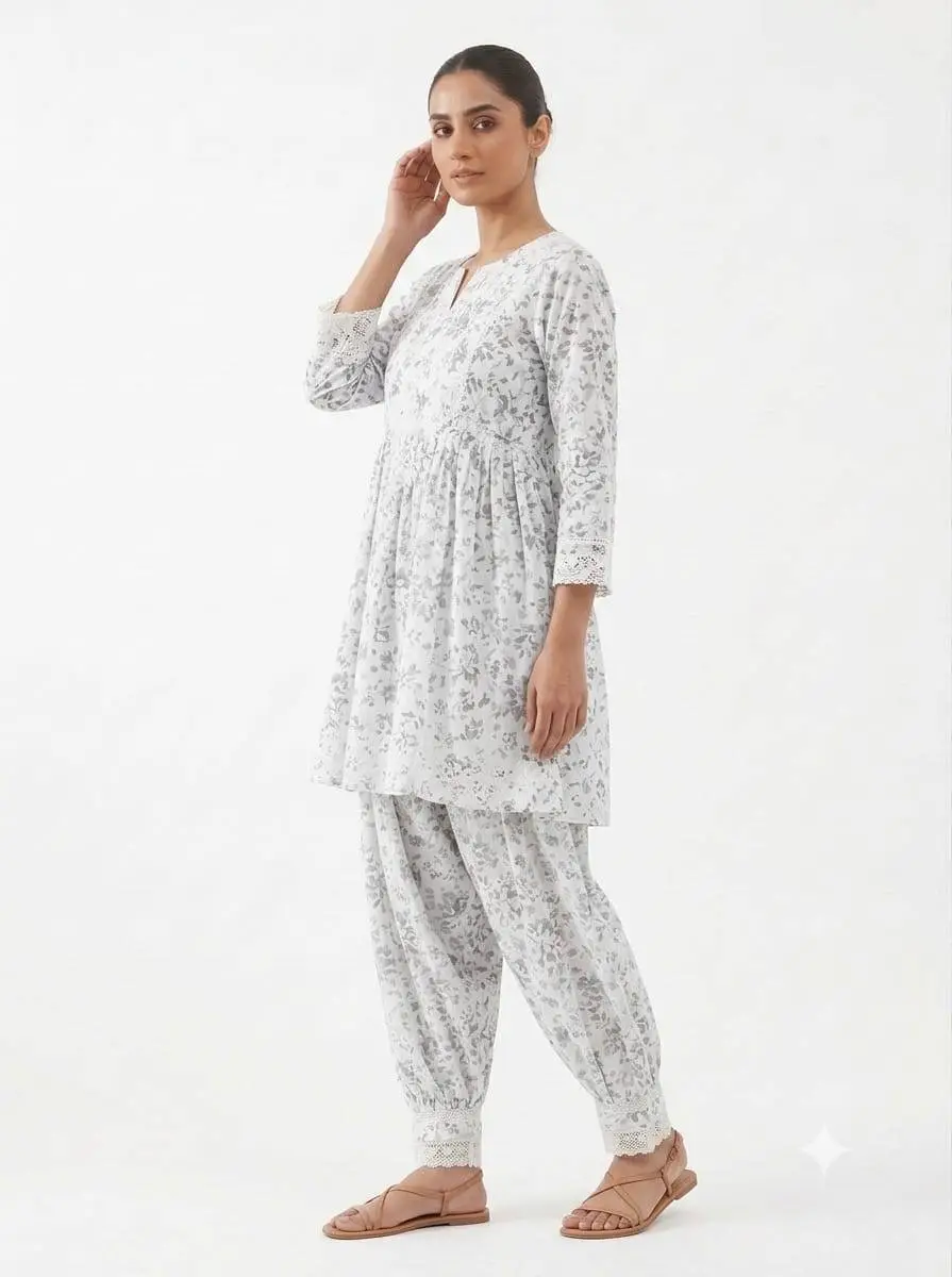 LCF CHIKAN EMBROIDERY DIGITAL PRINT COTTON AFGANI SET - GREY view 2