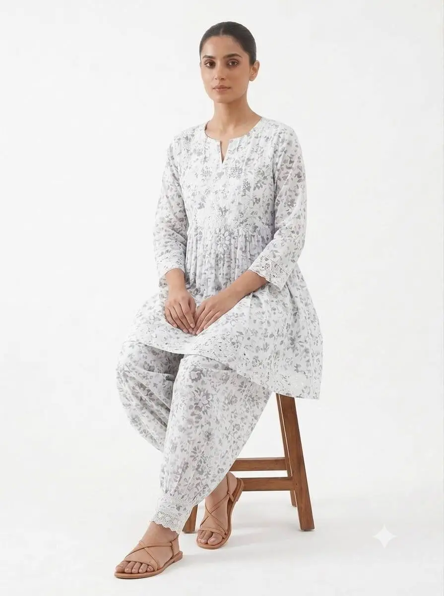 LCF CHIKAN EMBROIDERY DIGITAL PRINT COTTON AFGANI SET - GREY view 3