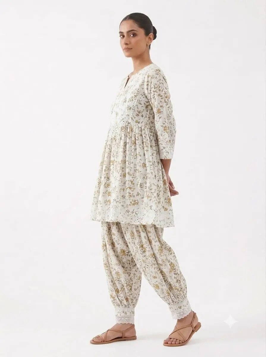 LCF CHIKAN EMBROIDERY DIGITAL PRINT COTTON AFGANI SET - LIGHT BROWN view 2