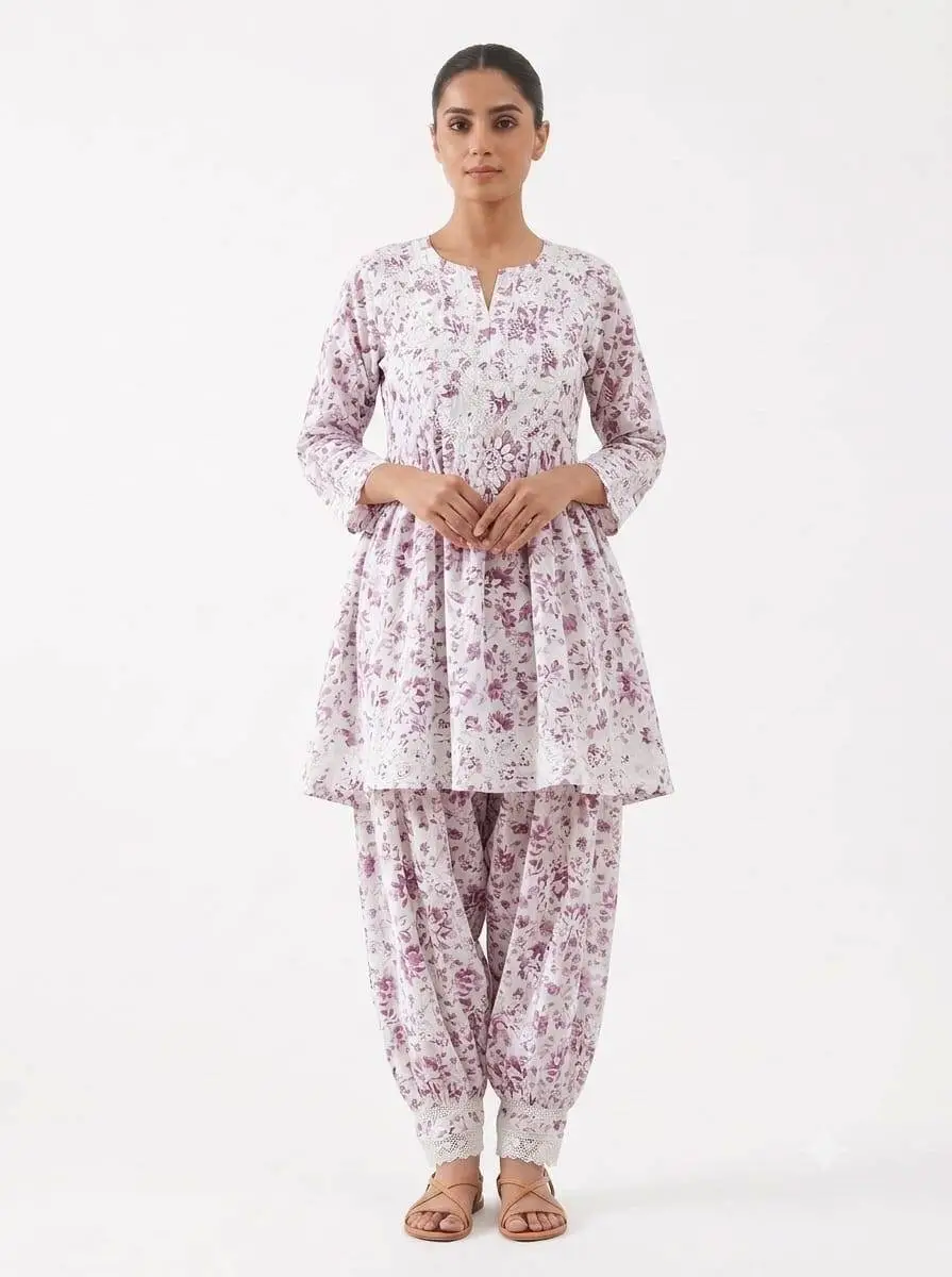 LCF CHIKAN EMBROIDERY DIGITAL PRINT COTTON AFGANI SET - PINK view 2