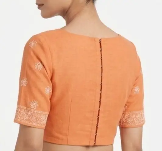 LCF CHIKAN EMBROIDERY MAL COTTON UNSTITCHED BLOUSE PIECE - PEACH view 2