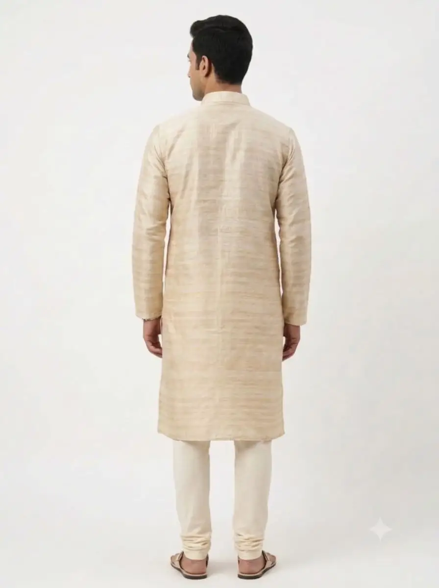 LCF CHIKAN EMBROIDERY MATKA SILK MENS KURTA - LIGHT FOWN view 3