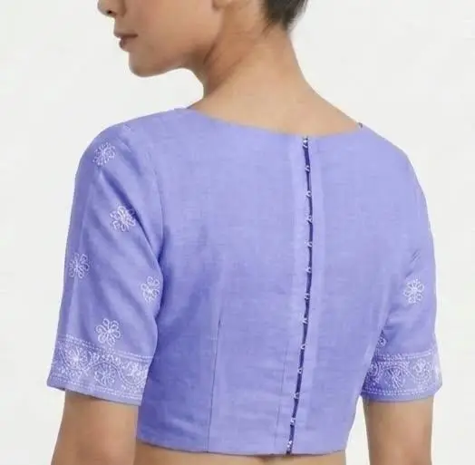 LCF CHIKAN EMBROIDERY MAL COTTON UNSTITCHED BLOUSE PIECE - PURPLE view 2
