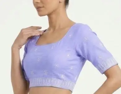 LCF CHIKAN EMBROIDERY MAL COTTON UNSTITCHED BLOUSE PIECE - PURPLE view 3