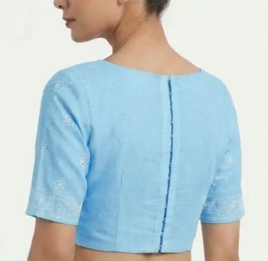LCF CHIKAN EMBROIDERY MAL COTTON UNSTITCHED BLOUSE PIECE - SKY BLUE view 2