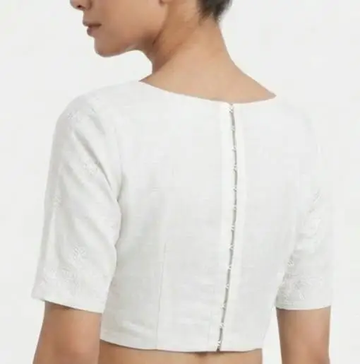 LCF CHIKAN EMBROIDERY MAL COTTON UNSTITCHED BLOUSE PIECE - WHITE view 2