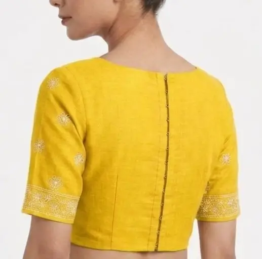 LCF CHIKAN EMBROIDERY MAL COTTON UNSTITCHED BLOUSE PIECE - YELLOW view 2