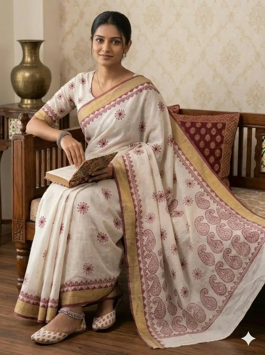LCF CHIKAN EMBROIDERY MAHESHWARI KOTA WITH ZARI BORDER WORK SAREE - PINK view 3