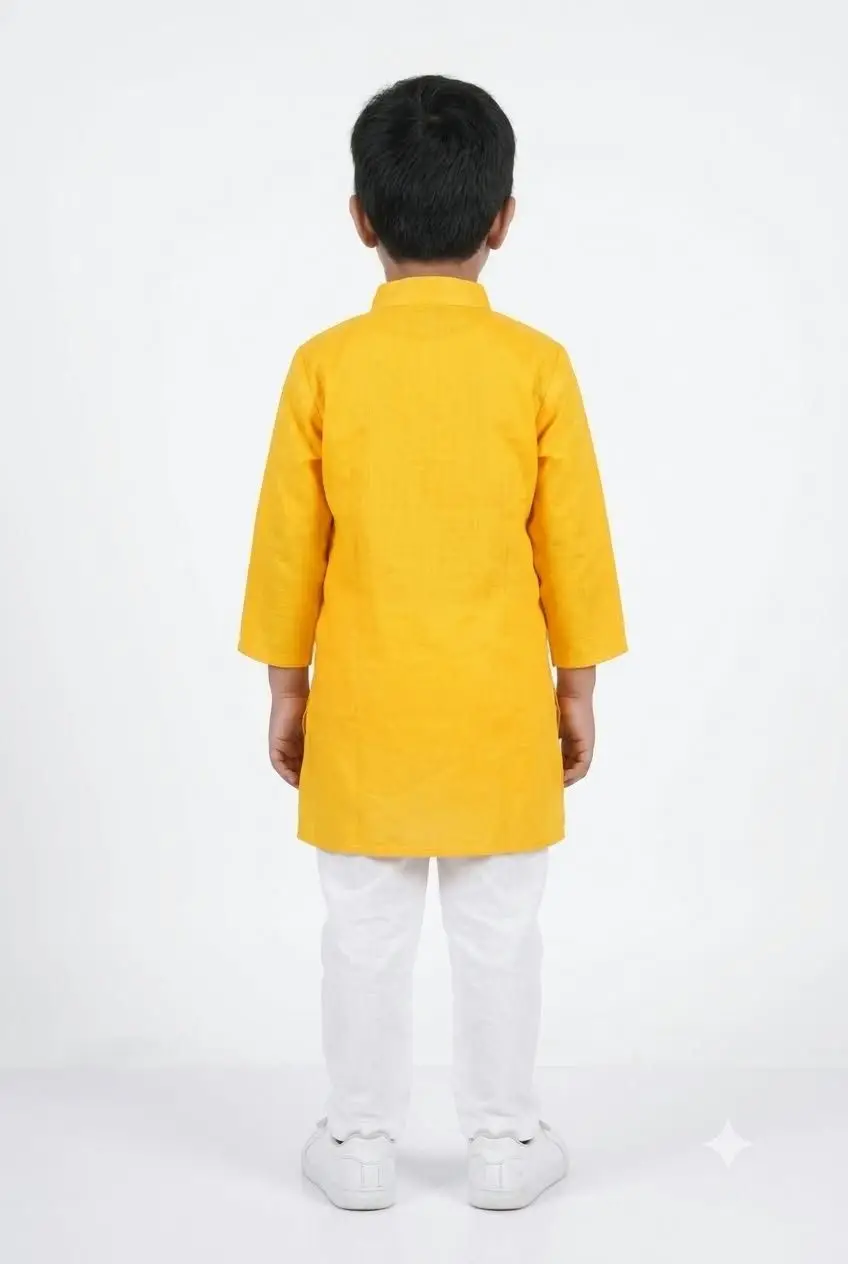 LCF KHADI COTTON KURTA SET FOR BOYS - YELLOW view 3