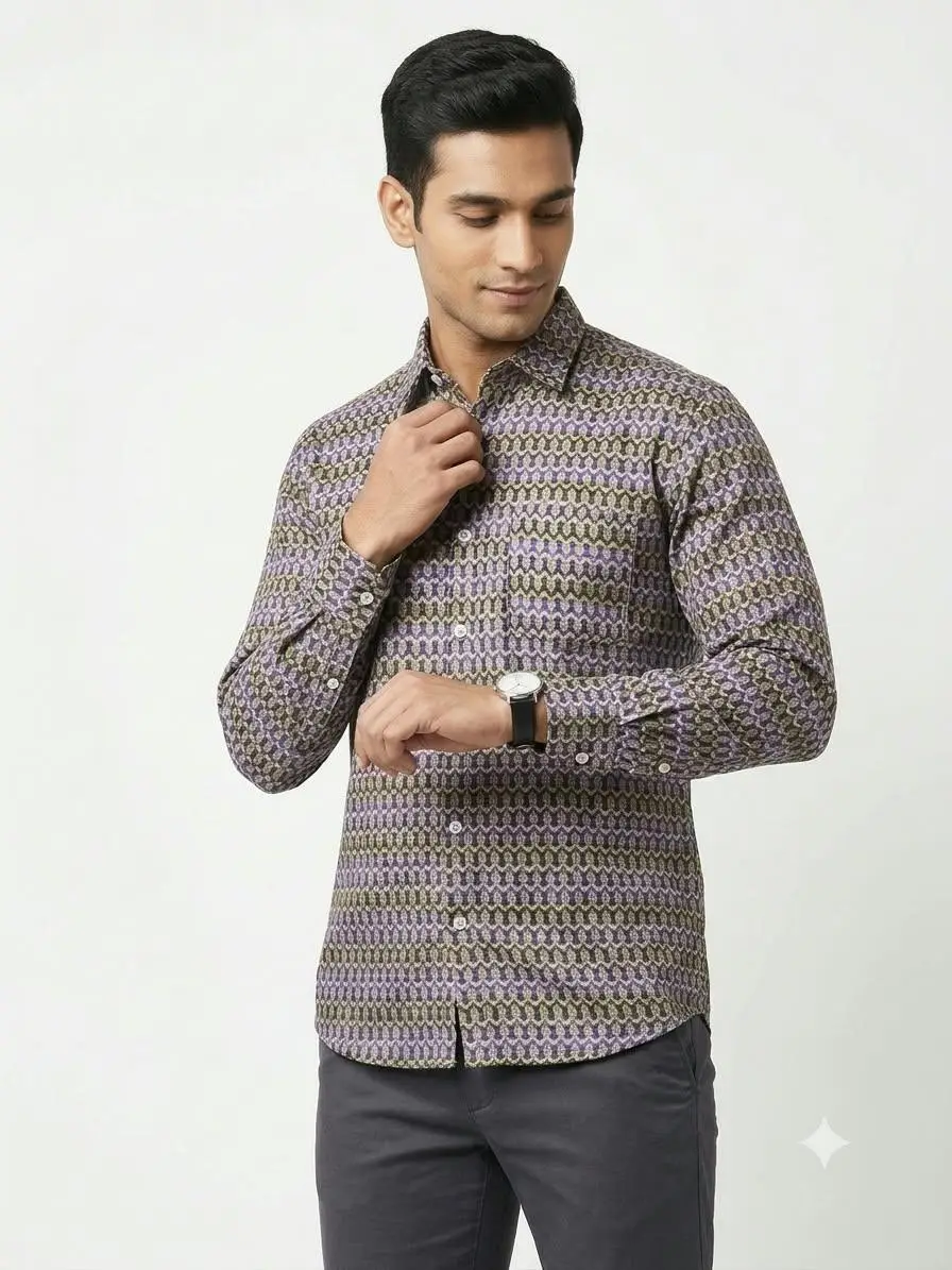 LCF CHIKAN JACQUARD SILK MEN SHIRT - BLUE & BLACK view 3