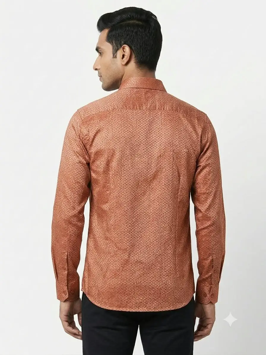 LCF CHIKAN JACQUARD SILK MEN SHIRT - COPPER ORANGE view 2