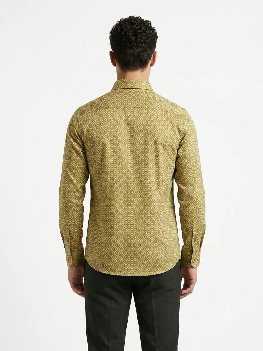 LCF CHIKAN JACQUARD SILK MEN SHIRT - DULL OLIVE view 2