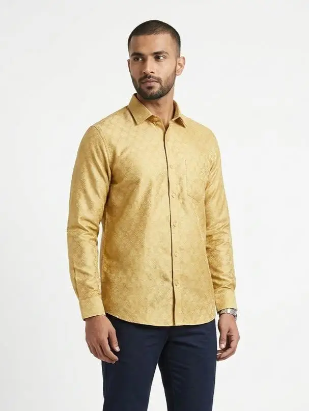 LCF CHIKAN JACQUARD SILK MEN SHIRT - GOLDEN view 3