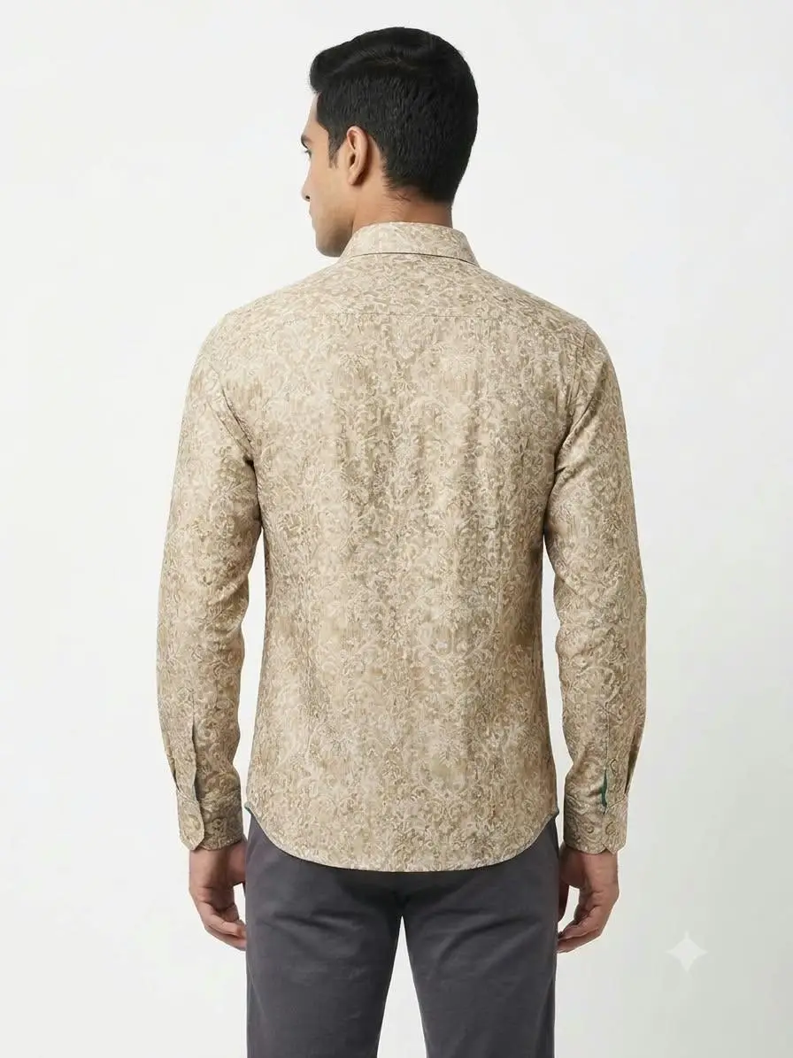 LCF CHIKAN JACQUARD SILK MEN SHIRT - LIGHT BROWN view 2