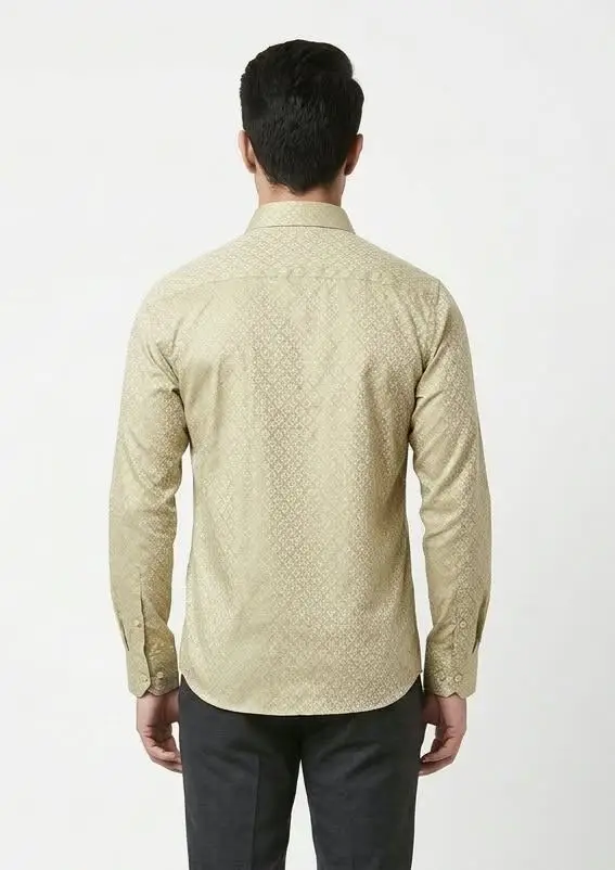 LCF CHIKAN JACQUARD SILK MEN SHIRT - LIGHT GOLDEN view 2