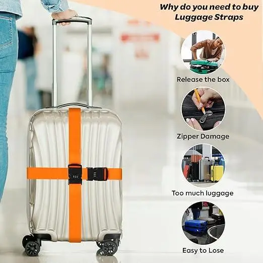2 Luggage Strap | Luggage Belt for Suitcase & Trolley Bags | Travel Belt with Quick Release Adjustable Buckle with Number Lock for Suitcase view 2