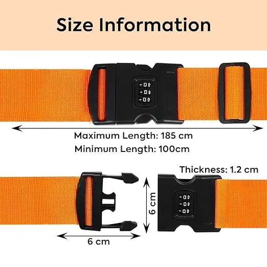 2 Luggage Strap | Luggage Belt for Suitcase & Trolley Bags | Travel Belt with Quick Release Adjustable Buckle with Number Lock for Suitcase view 3