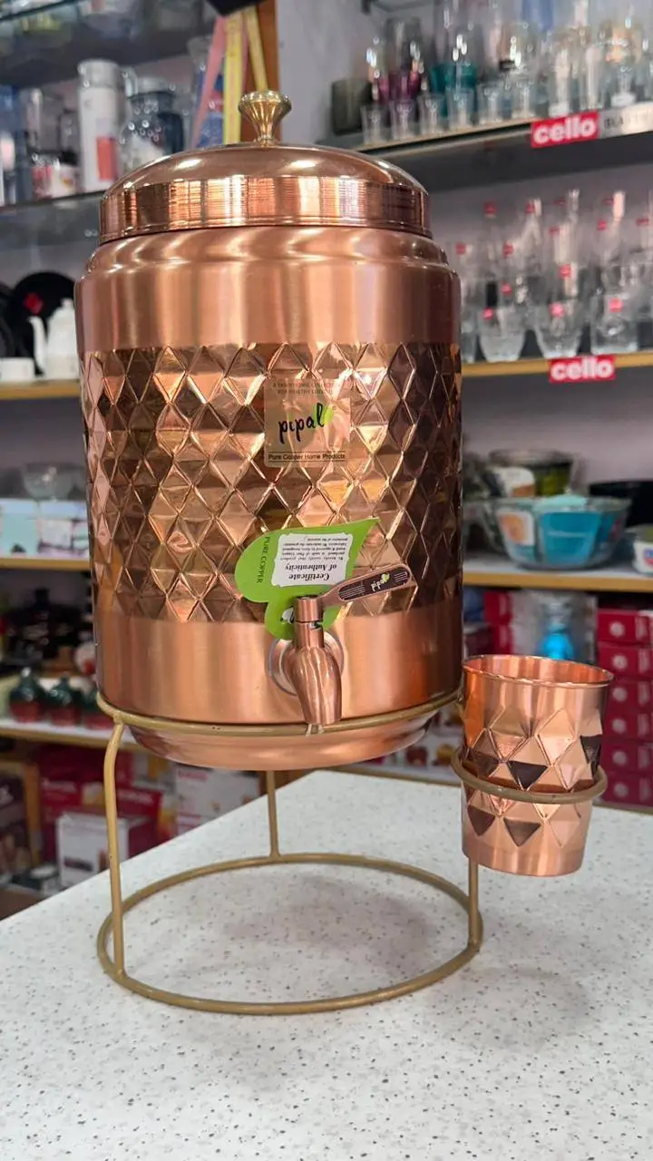 Pipal Copper Water Dispenser With Stand and Glass 8L view 2
