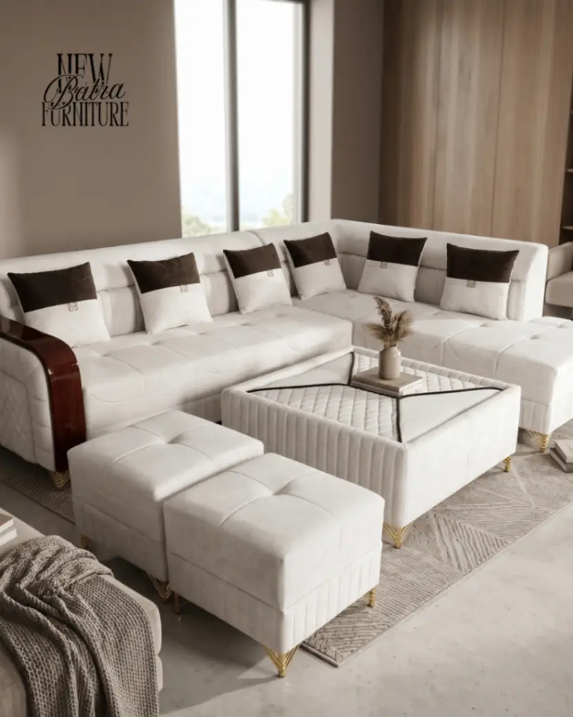 L setting with wood panel arm