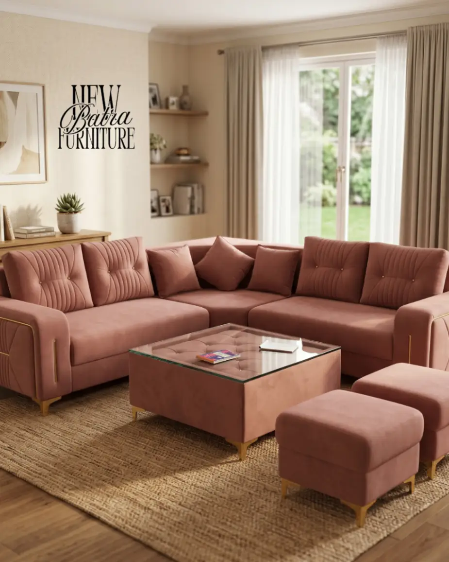 Velvet L-Shaped Sofa Set
