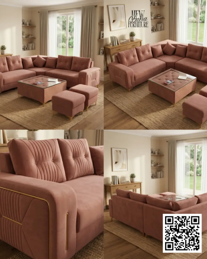 Velvet L-Shaped Sofa Set view 2