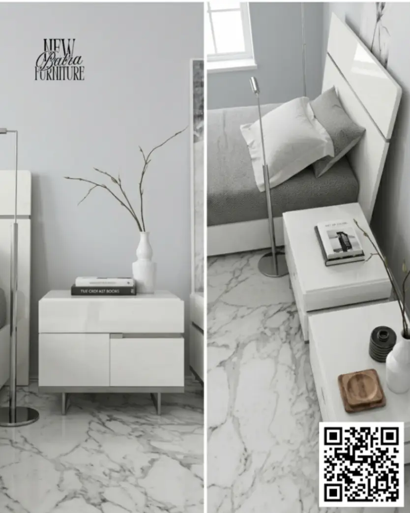 White Modern Nightstand view 2