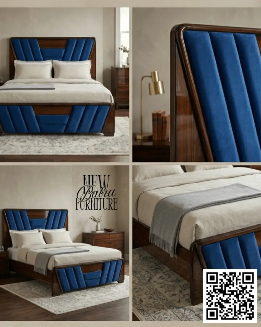 Elegant Blue Velvet Bed by New Batra Furniture view 2