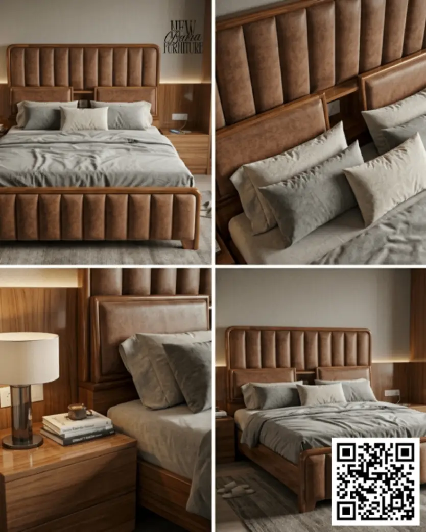 Modern Brown Upholstered Bed view 2