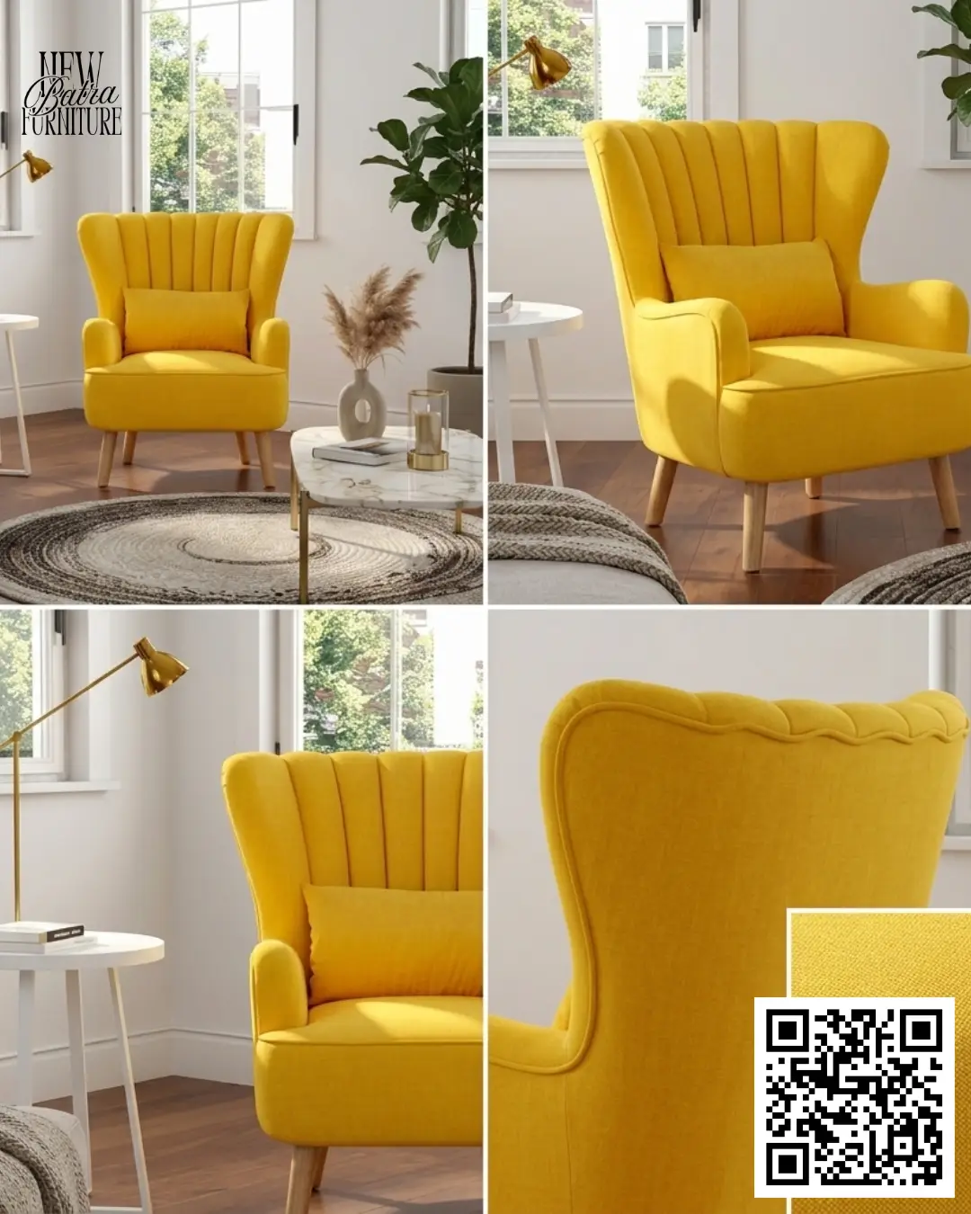 Yellow Velvet Accent Chair view 2