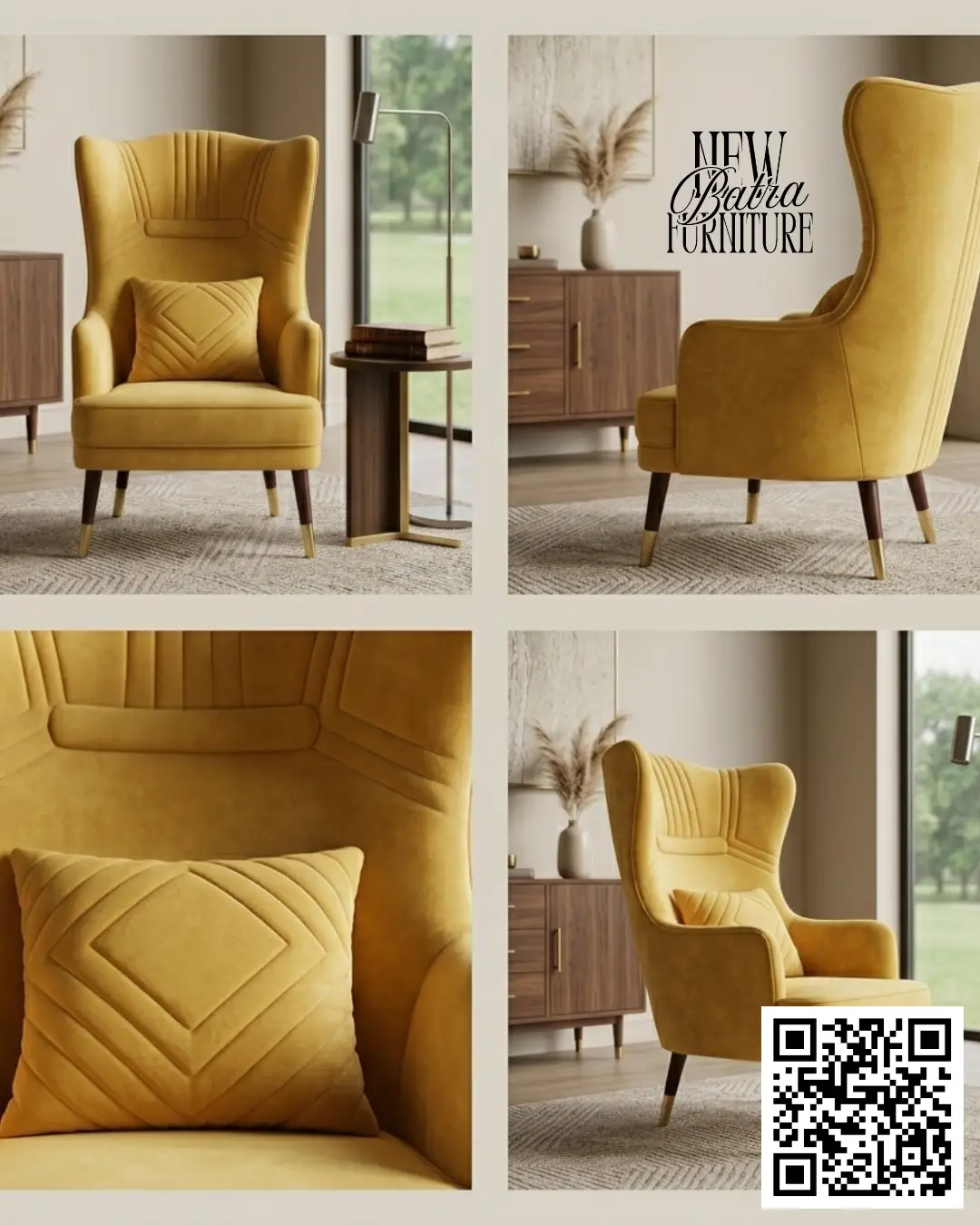High-Back Yellow Accent Chair view 2