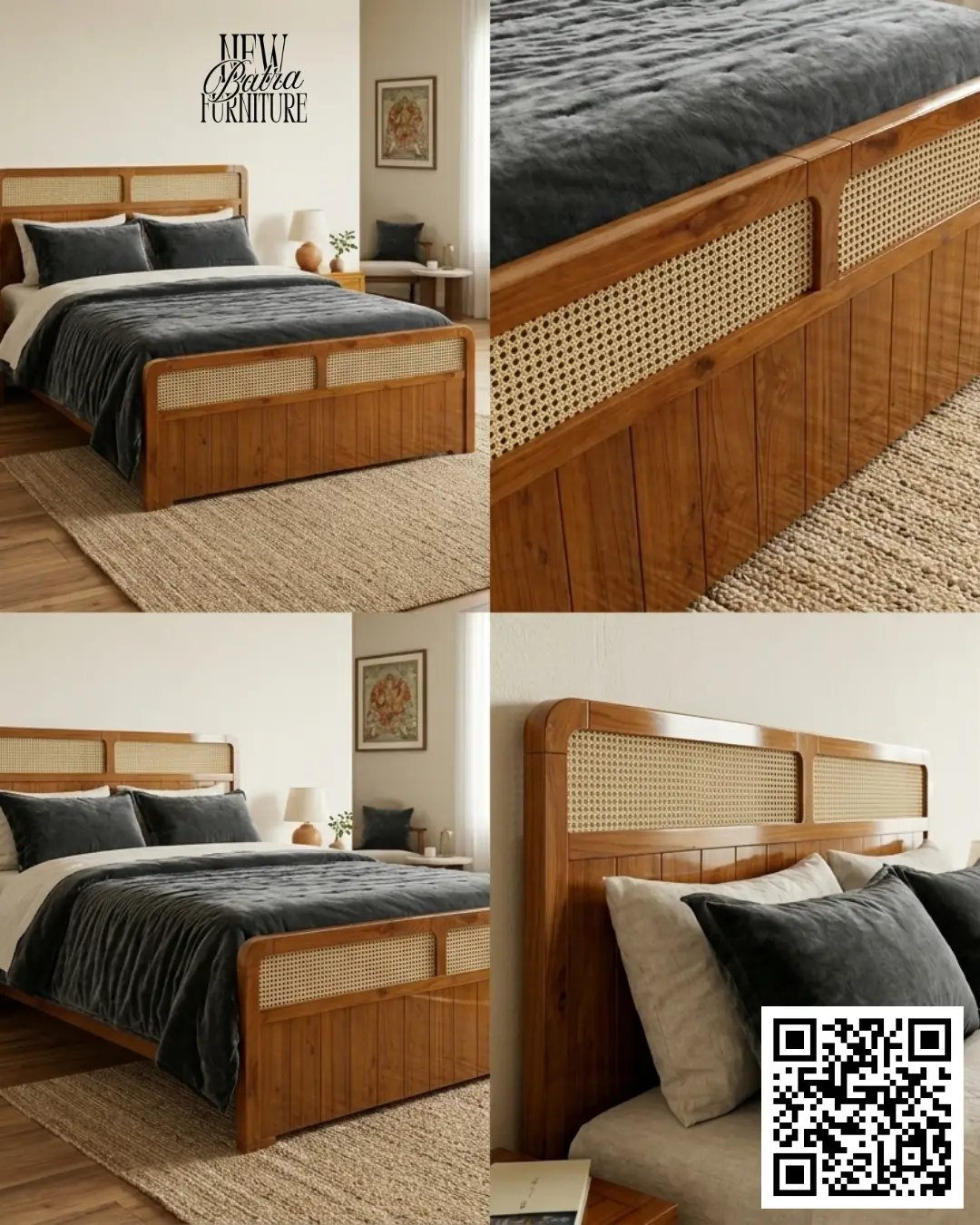 Cane-Back Wooden Bed view 2