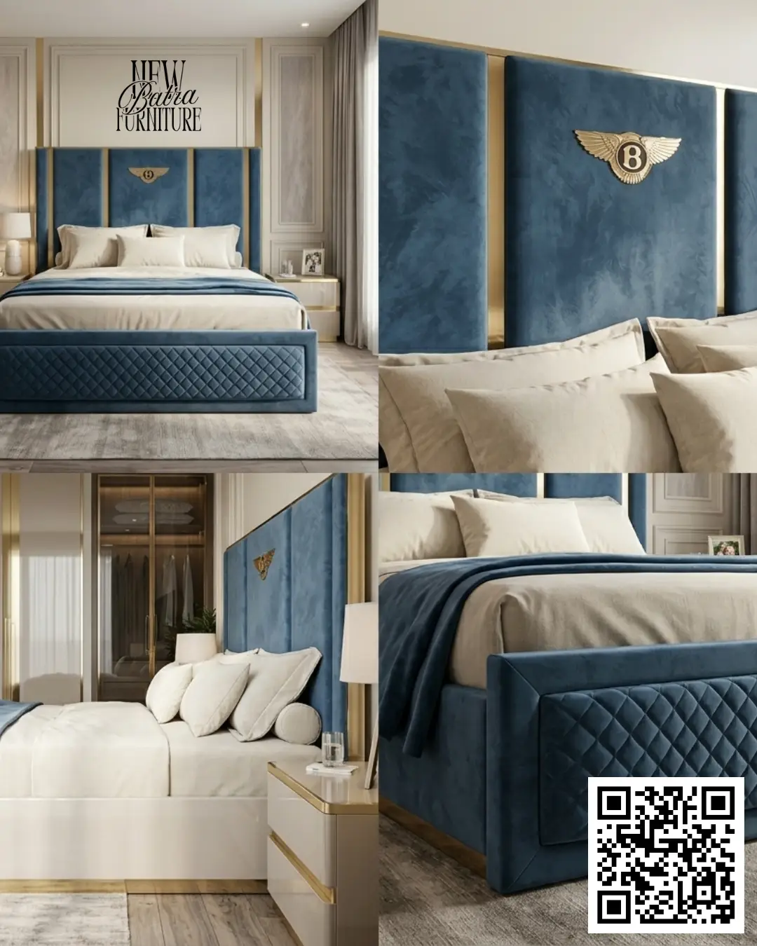 Luxury Blue Velvet Bed view 2