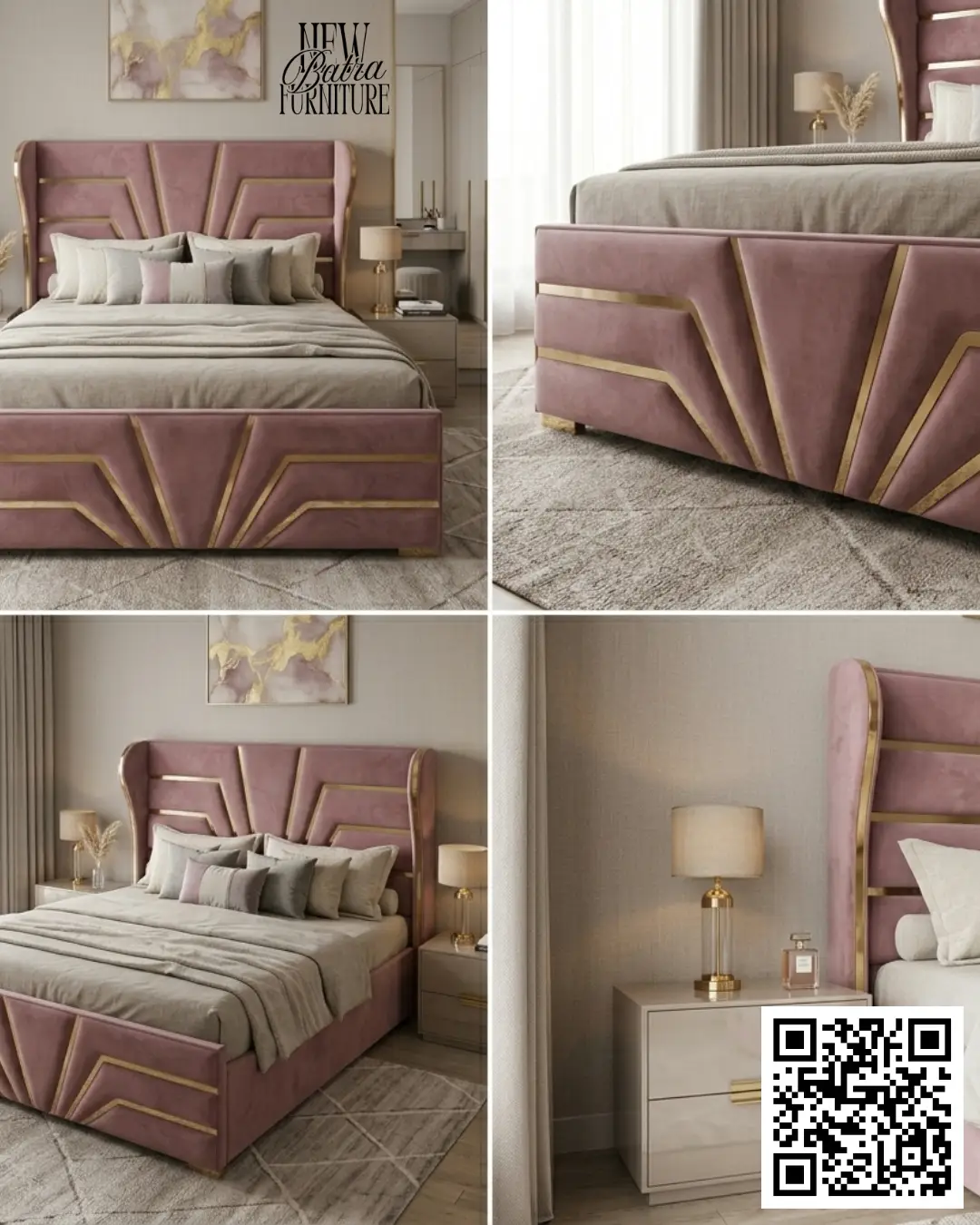 Luxurious Pink Velvet Bed view 2