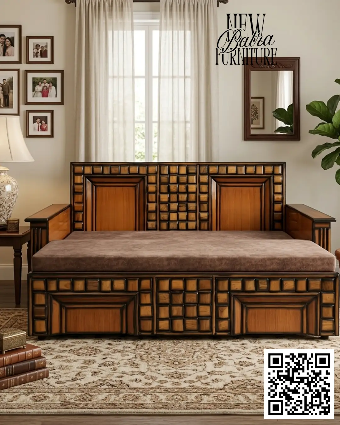 Sheesham wood sofa cum bed features