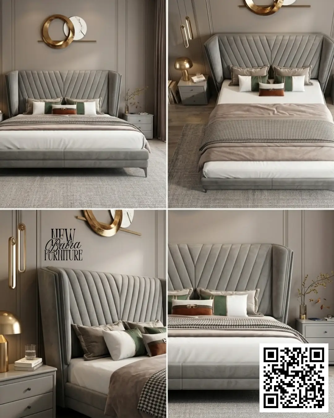 upholstered headboard with a distinct geometric panel design view 2