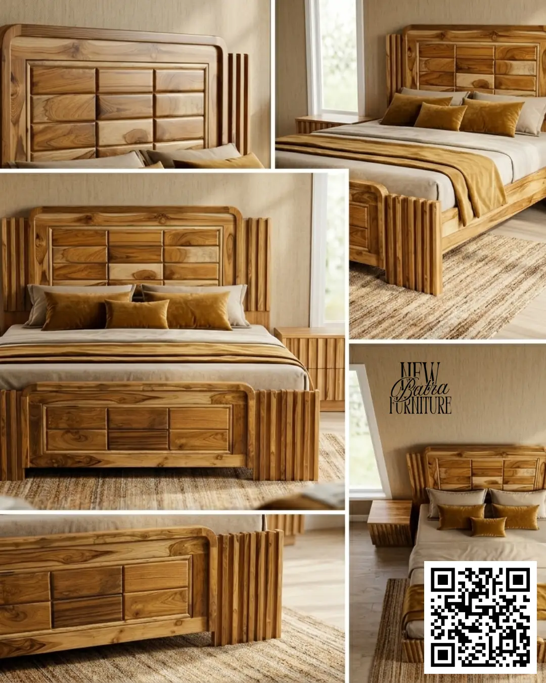 light honey brown finish  Wooden Bed view 2