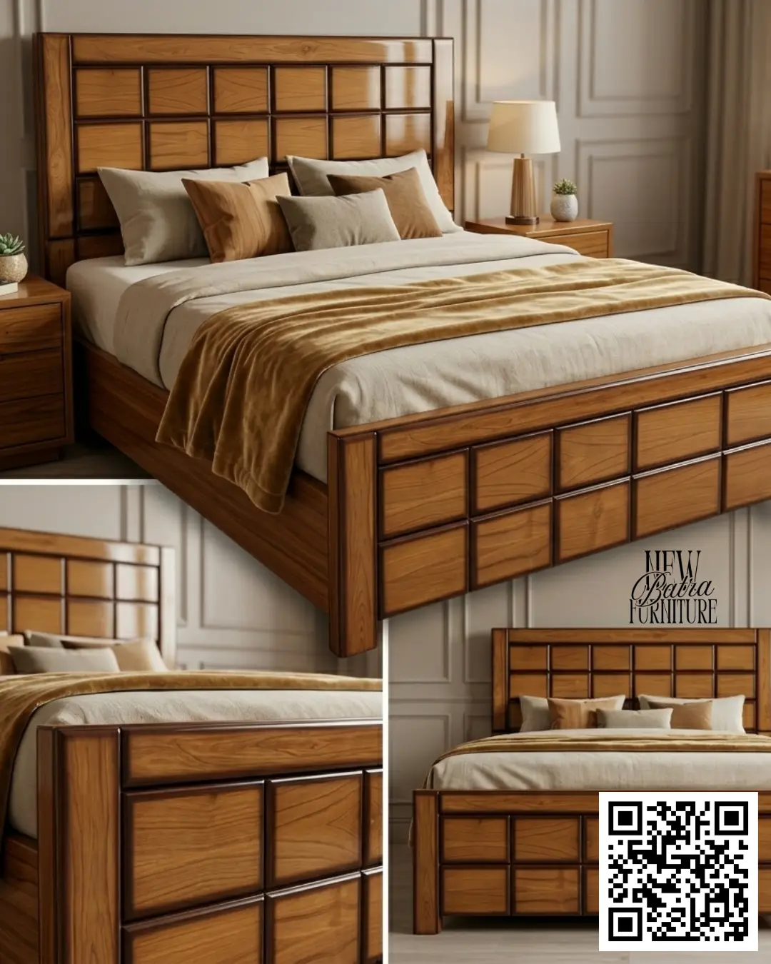 solid wood king-size bed view 2