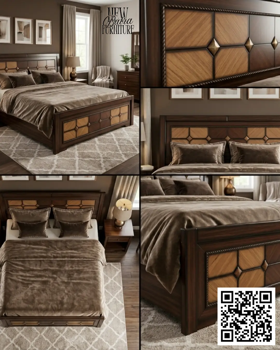 dark walnut finish with distinctive diamond-patterned quilted inlays. view 2