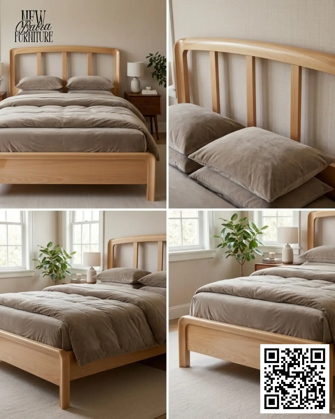 Wood frame with a curved, open-panel headboard. view 2