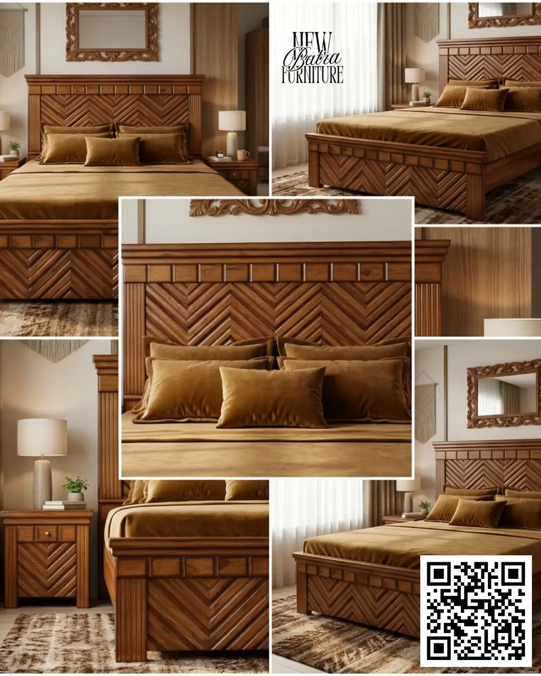 Chevron Wood Bed - New Batra Furniture view 2