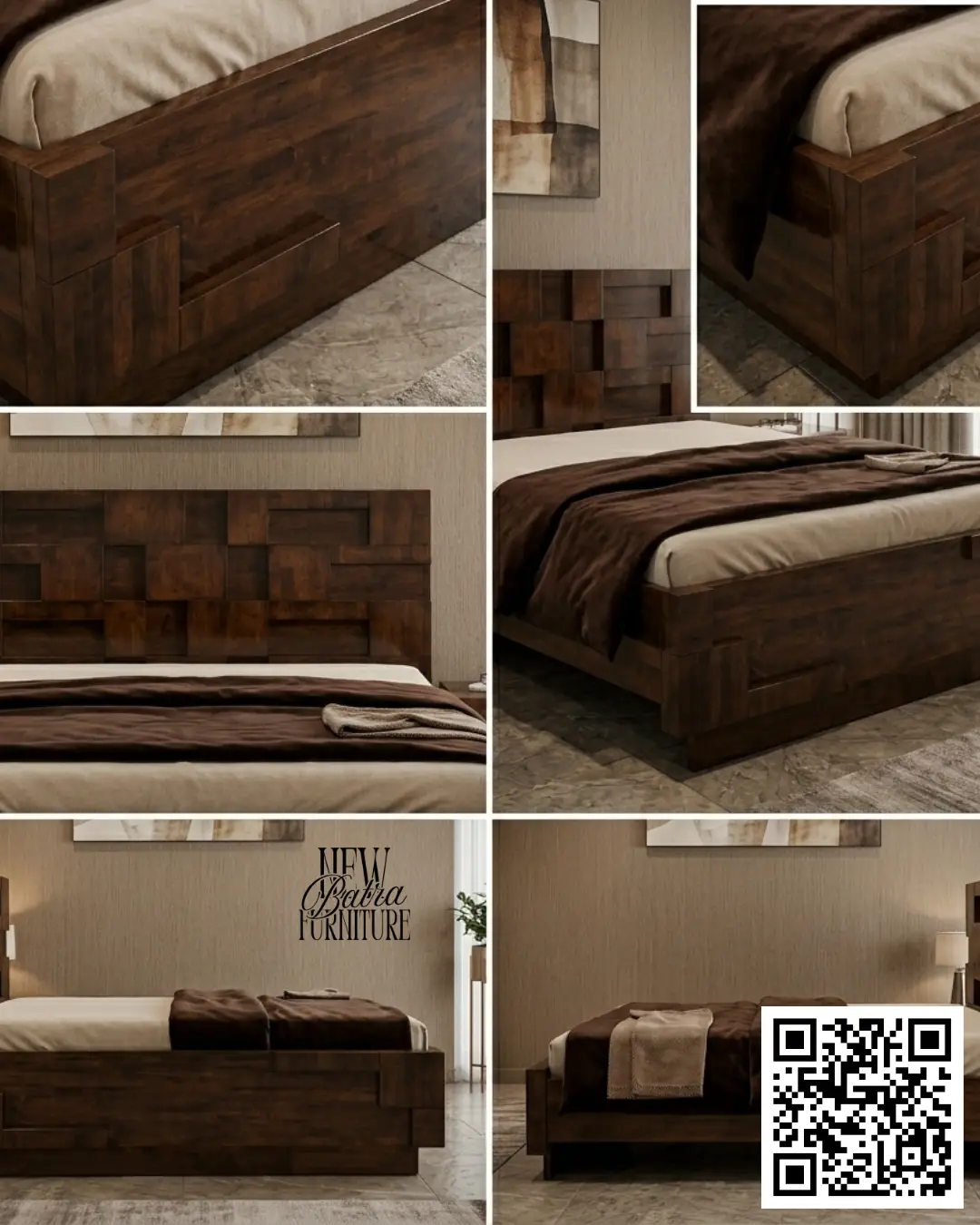 Distinct geometric block design on the headboard and base. view 2